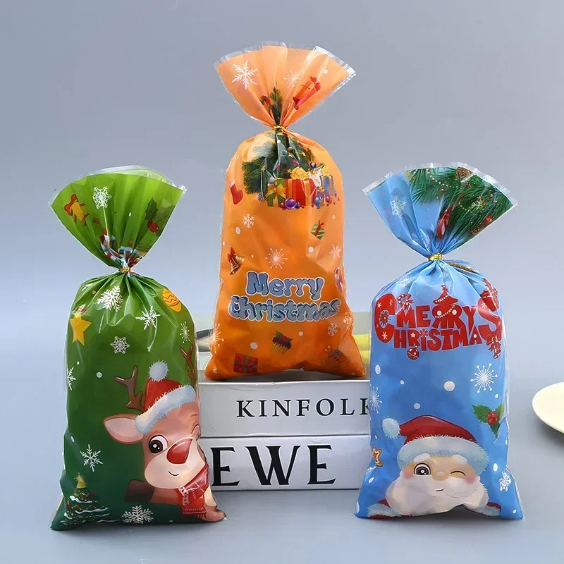 10/20/50pcs Santa Claus Snowman Mixed Candy Bags Plastic Gift Bag Merry Christmas Home Decor For Christmas New Year Party gift bags christmas gift bags christmas candy packaging