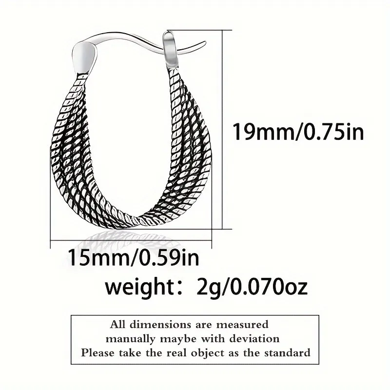 Silver Color Fried Dough Twists Hoop Earrings for Women Vintage Unique Design Earring Girls Daily Party Jewelry