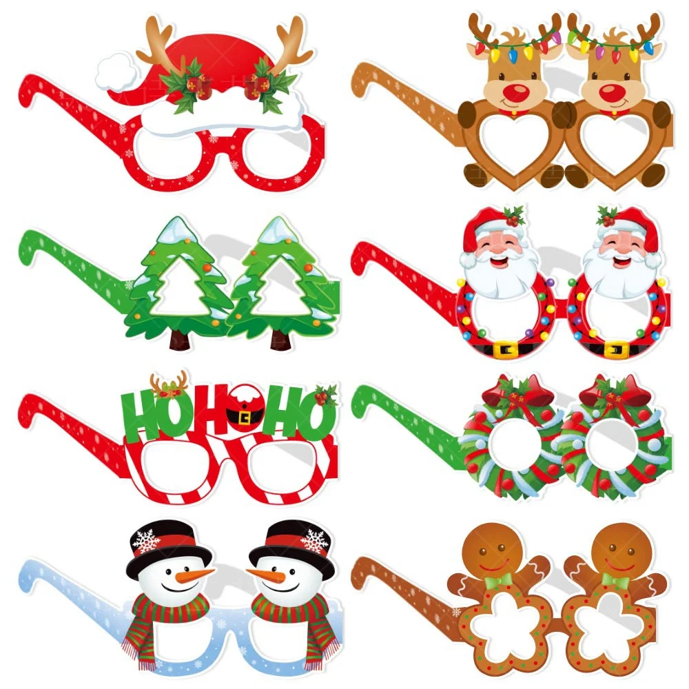

8Pcs Santa Claus Xmas Tree Elk Paper Glasses Frame Christmas Glasses Photo Prop Christmas decorations new year Navidad Kids Gift