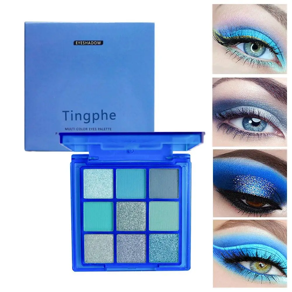 9-Color Ocean Blue Eyeshadow Palette with Matte and Shimmer Finishes