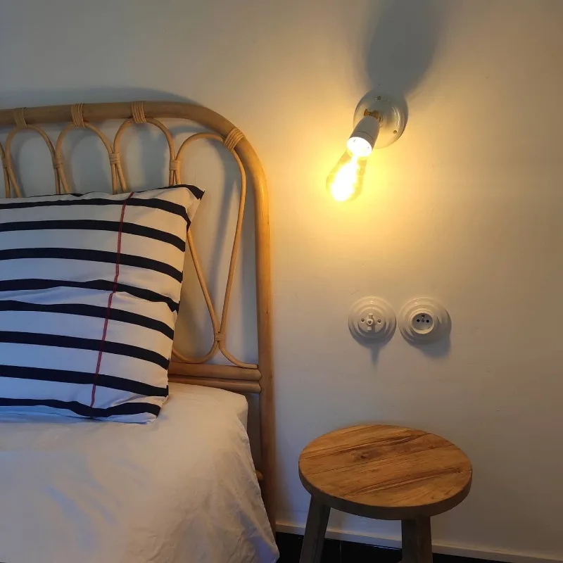 White Black Ceramic LED Adjustable Angle Wall Light Fixtures Copper Arm E27 Socket Lamp for Bedroom Beside Corridor Living Room