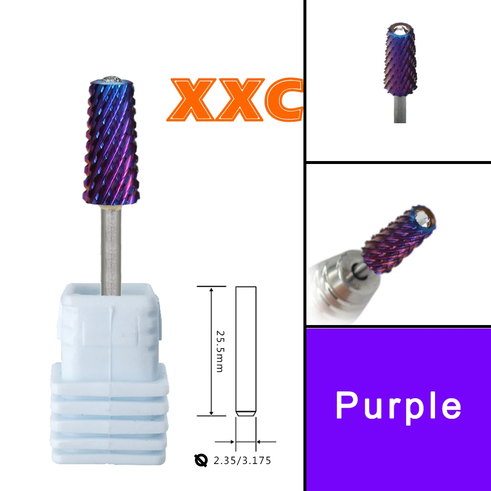 RolinStar 6.6 Safety Large Diamond Crystal Trapezium Tapered Barrel purple Tungsten steel Carbide milling cutter nail drill bit 4