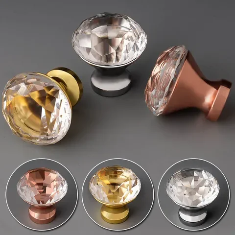 

30mm Acrylic Crystal Knobs Cupboard Drawer Pull Handle Door Knob Diamond Shape Cabinet Knob Home Furniture Accessory