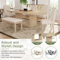 Contemporary 6-Piece 78" Extendable Pedestal Dining Set with 18" Leaf, Bench, and 4 Upholstered Chairs - Image 2