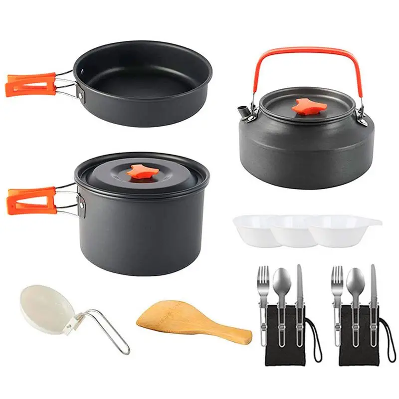 Orange 10pcs Set Camping Cookware Set Durable Kitchen Tool Outdoor  Backpacking Camping Hiking Picnic Included Mesh Carry Bag - AliExpress