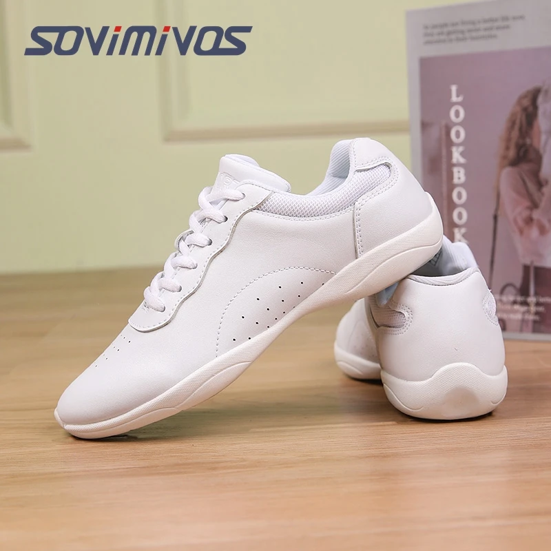 Women Dance Shoes Lightweight Flat Athletic Shoes Competitive Aerobic Gymnastics Fitness Sports White Dance Sneakers