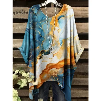 Bohemian Chic Oversized Trendy Ethnic Prints Irregular Hem O-Neck Y2k Clothes Fashion Woman Clothes Versatile Women's Clothing 1