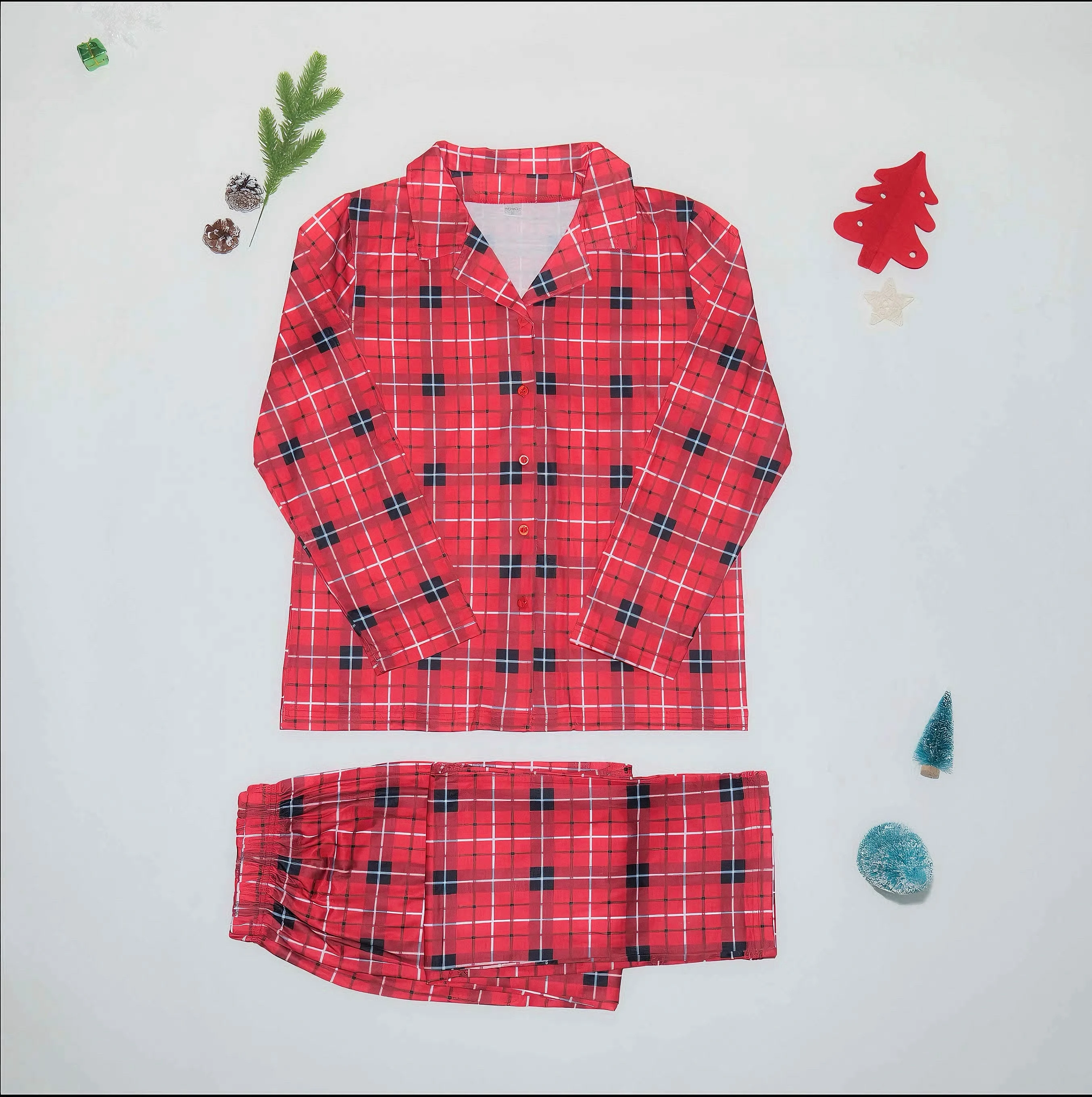 thumbnail image 5 of Ropa de Año Nuevo para la familia, conjunto de pijamas navideños a juego, camisa con estampado a cuadros y pantalones, traje de 2 piezas, mono de bebé y perro para Navidad, 5 of 5