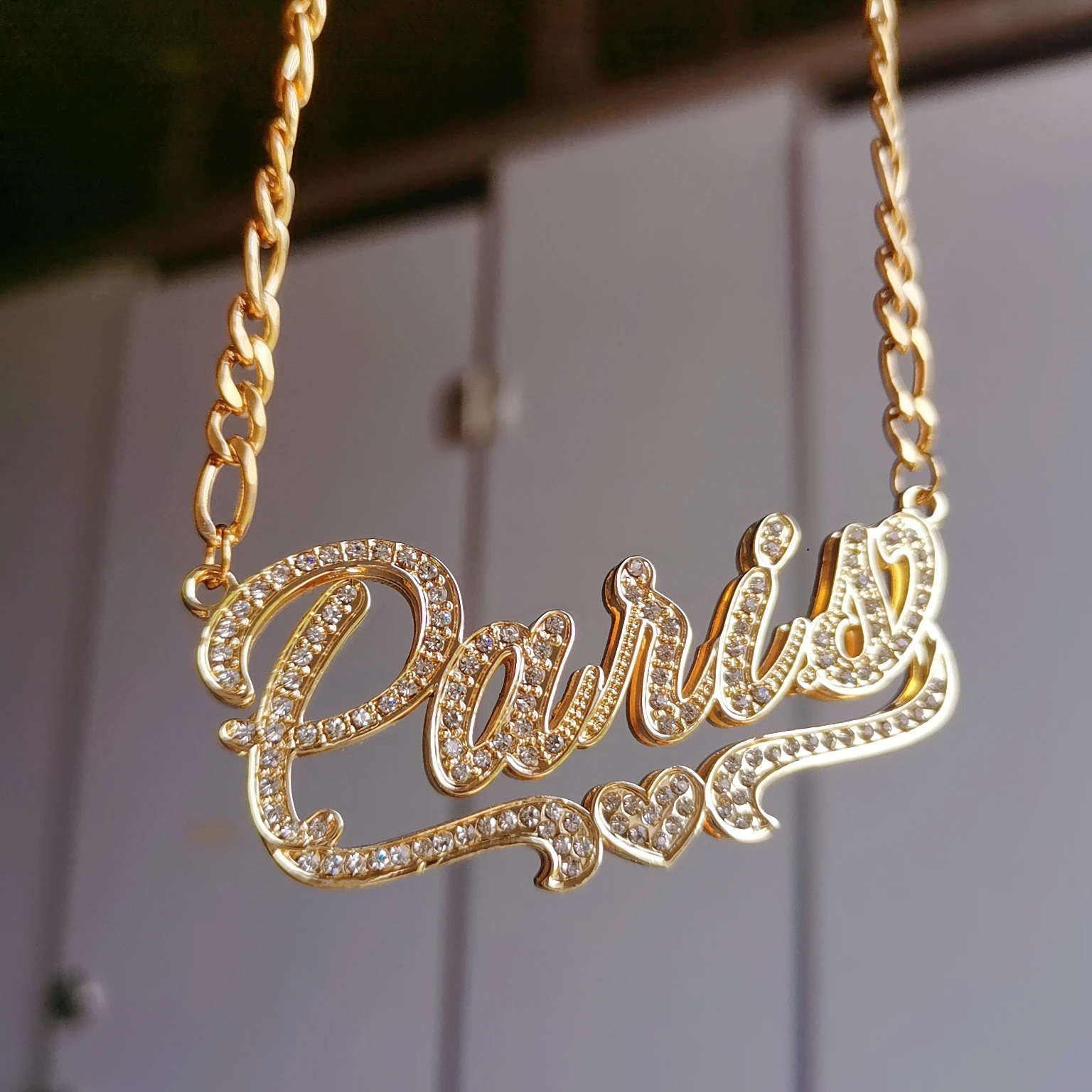 Personalized Name Necklace Custom Double Gold Plated 3D Nameplate Diamond Choker Pendant Fashion Jewelry For Women