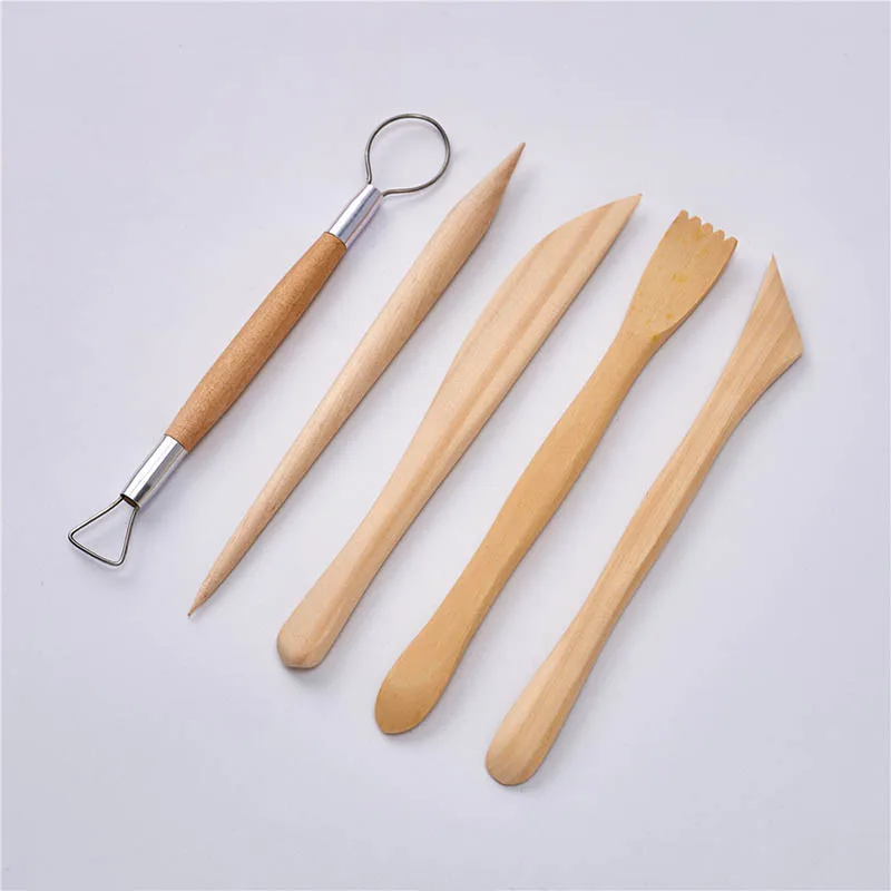 6PCS/Set Clay Sculpting Wax Carving Pottery Tools Shapers Wood Handle  Ceramic Pottery Clay Sculpture Carving Tools Set