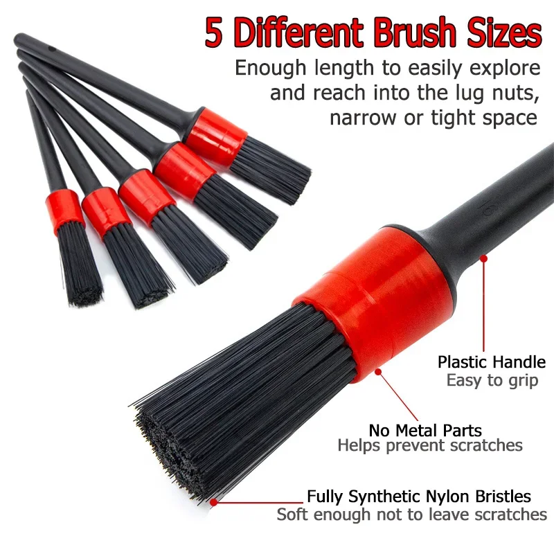 Car Detailing Brush Set-Automotive Cleaning Tools for Engine Dashboard Interior Air Vent & Wheels 5pcs Options Available