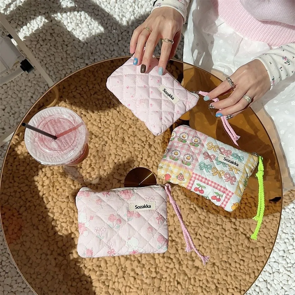 Flower Pattern Coin Purses Cotton Coin Wallet Lady Girls Earphone Key Money Storage Bag Zipper Pouch