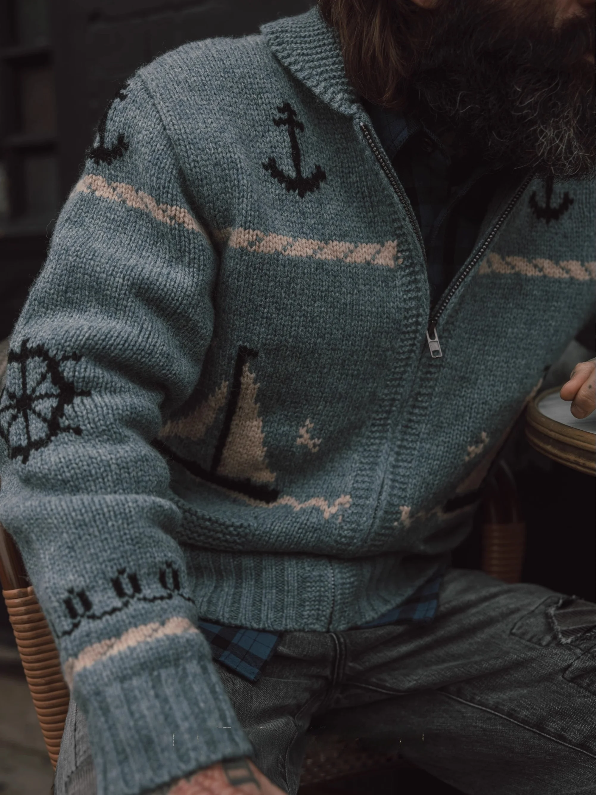 MTRobson American Retro Knitted Woolen Sweater Coat Thiened Winter Casual Wear with Ivy Collar Long Sve Knitwear