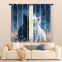 2 pcs, filtering curtains (excluding rods, non-movable, without batteries) Adorable Cat Snuggles for use in bedrooms and living 2