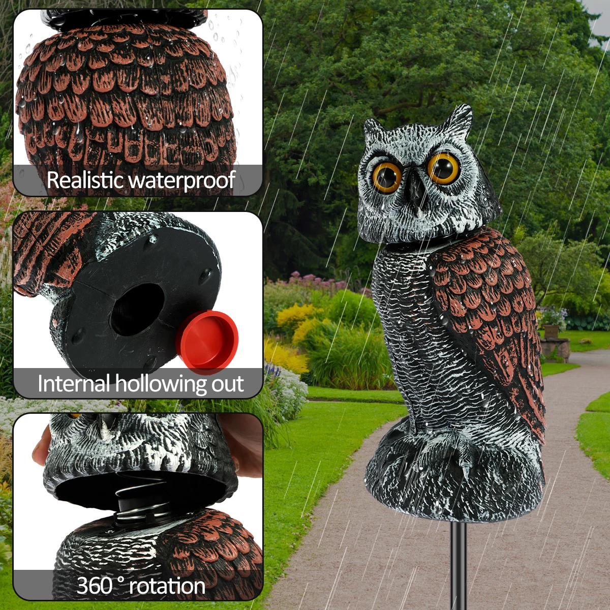 Fake Owl Decoy Lifelike Simulation Owl Bird Deterrent with 360° Swivel Head Realistic Owl Statue Scare Birds Plastic Fake Owl