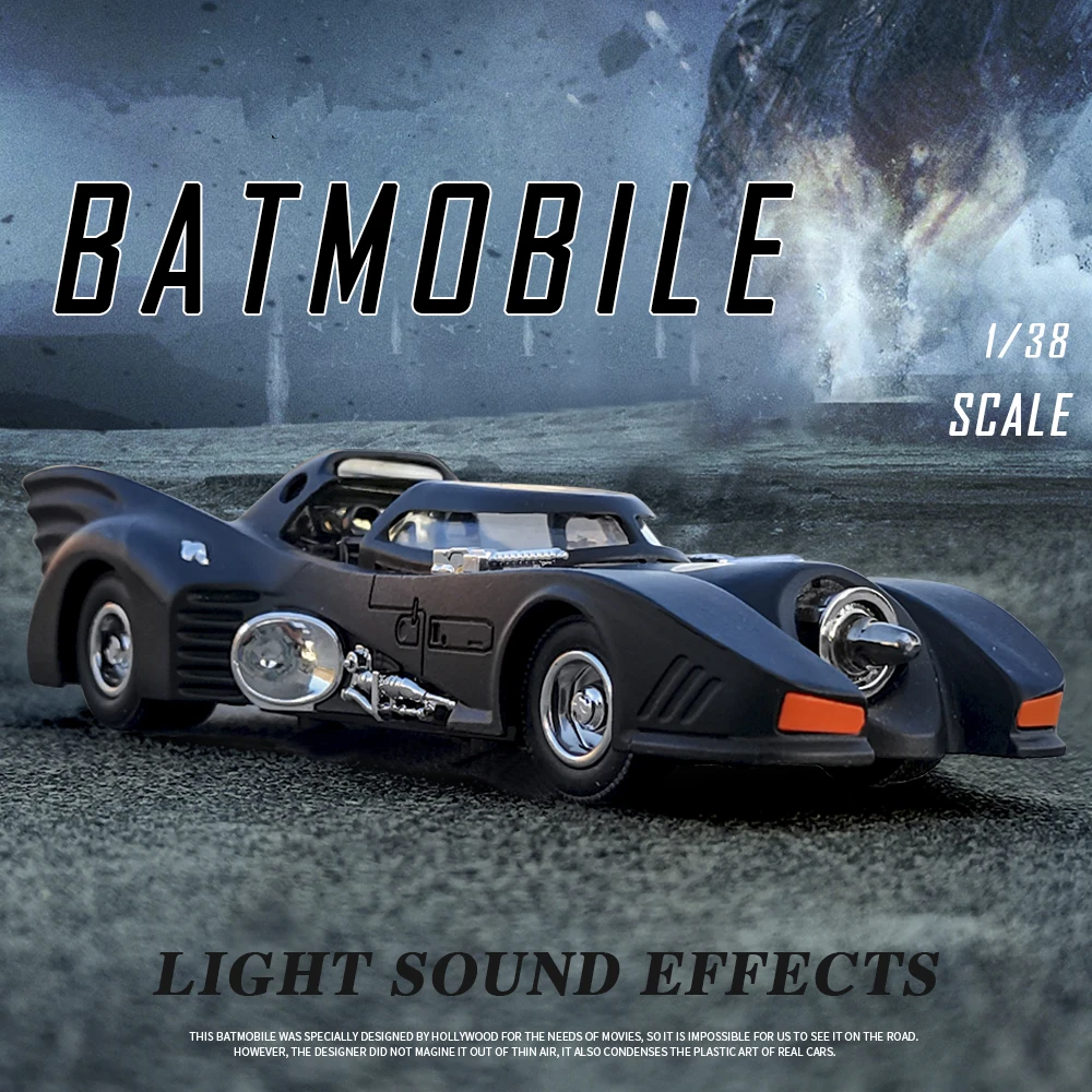 1/38 Alloy Classic Movie Car Batmobile Bat Sports Car Model Simulation Diecasts & Toy Metal Car Sound Light Kids Gift Collection high simulation 1 32 pagani huayra dinastia alloy racing car model diecasts metal sports car sound light kids gift toy