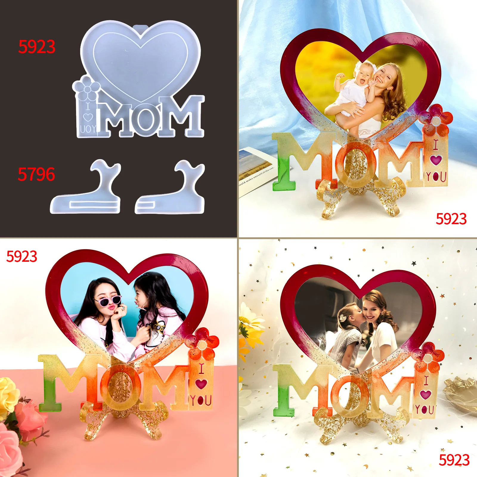 Love Heart Photo Frame Epoxy Mold For DIY Craft Mom Letter Resin Decorative Ornaments Craft Jewelry Making Mold Silicone Mould factory price 50pcs lot sublimation blank necklace ornaments key chain key ring heart shape diy craft heat press transfer
