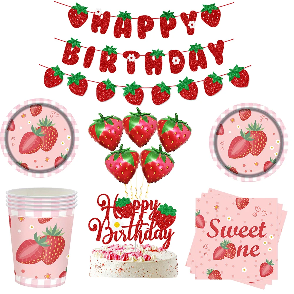 Description Picture 2 of itemStrawberry party plate cup napkin Strawberry Balloon kids Strawberry party Birthday Decoration Baby Shower wedding decor Balloon