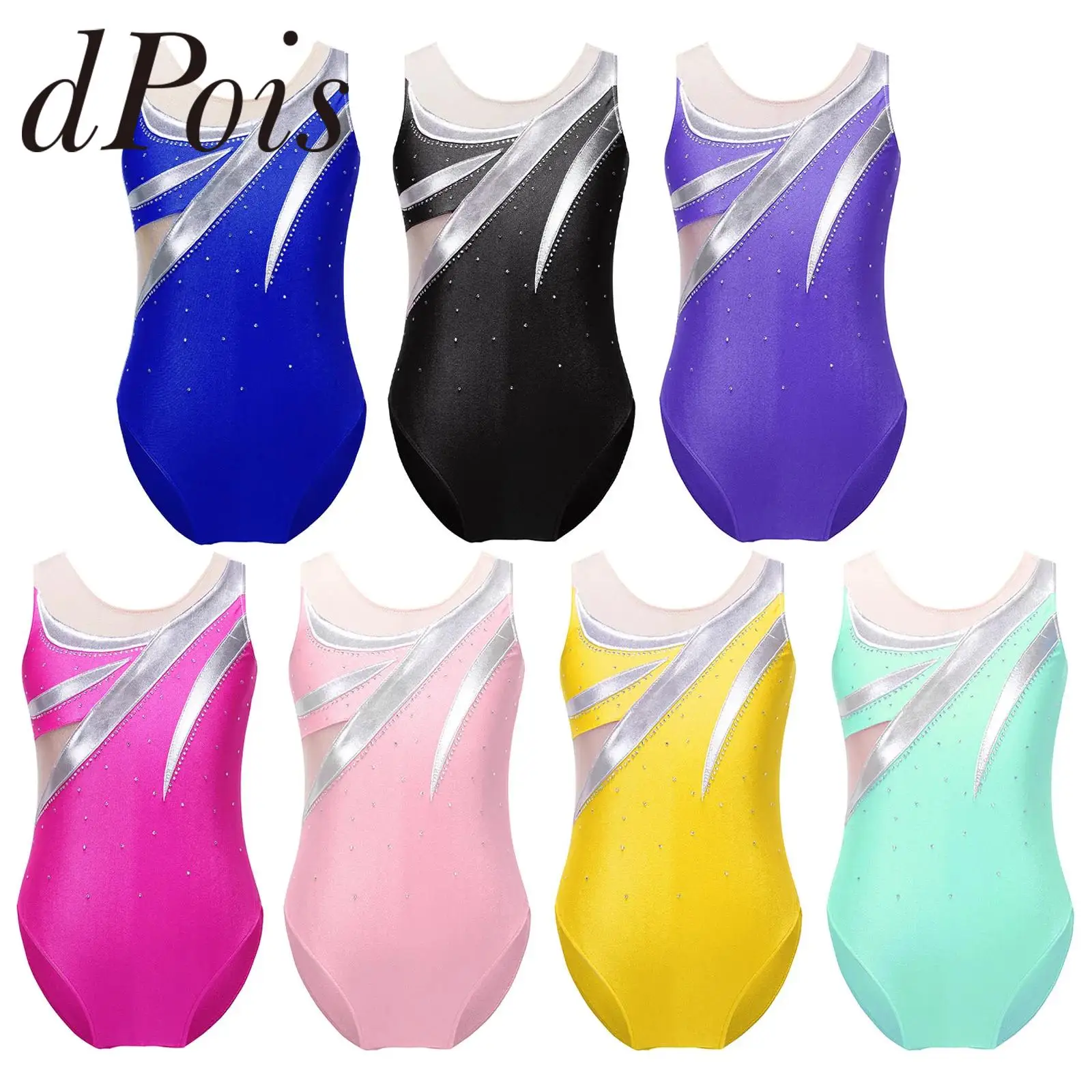 Gymnastic Bodysuit for Girls Kids Shiny Metallic Ballet Gymnastics ...