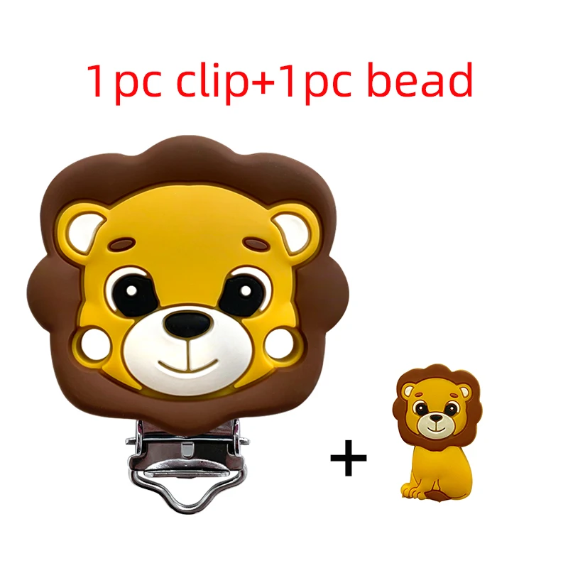 2pc/ set of BPA cartoon animal silicone teething toy fox panda elephant food-grade silicone nipple necklace clip baby toy gift 6