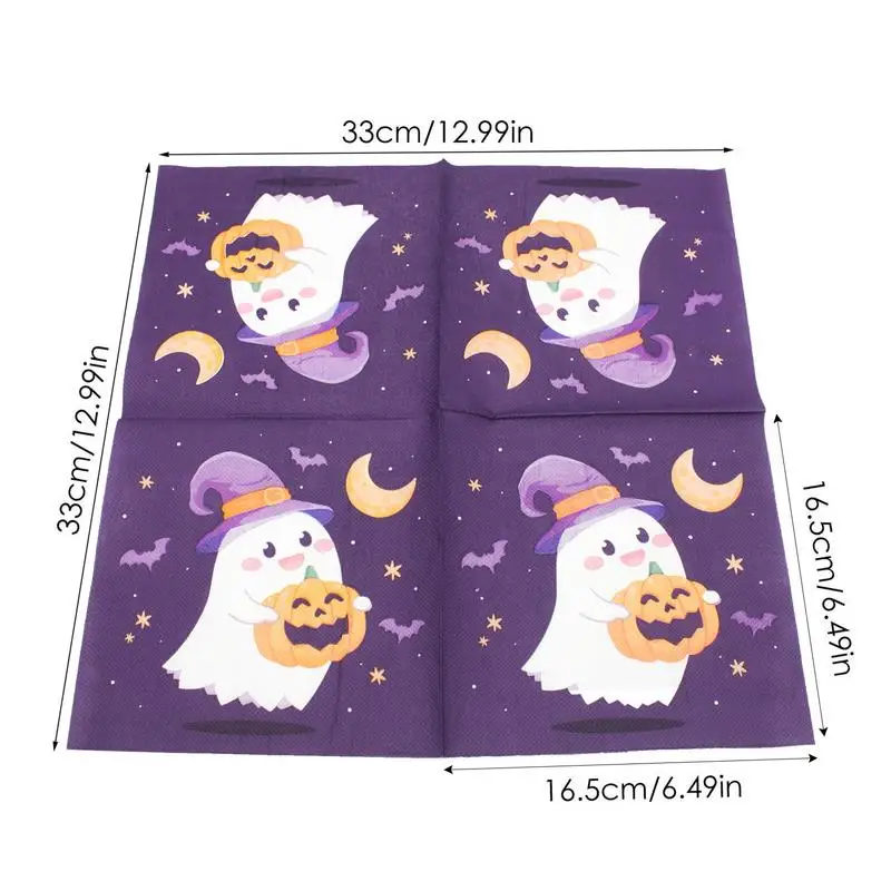 disposable tableware paper napkins Halloween Cocktail Napkins 20X Ghost With Pumpkin Cocktail Napkins 6.5X6.5Inch Decorative Dessert Dinner Hand Napkin Pumpkin