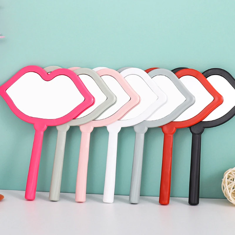 1PC Handheld Makeup Mirror Lip Shaped Makeup Mirror With Handle Hand