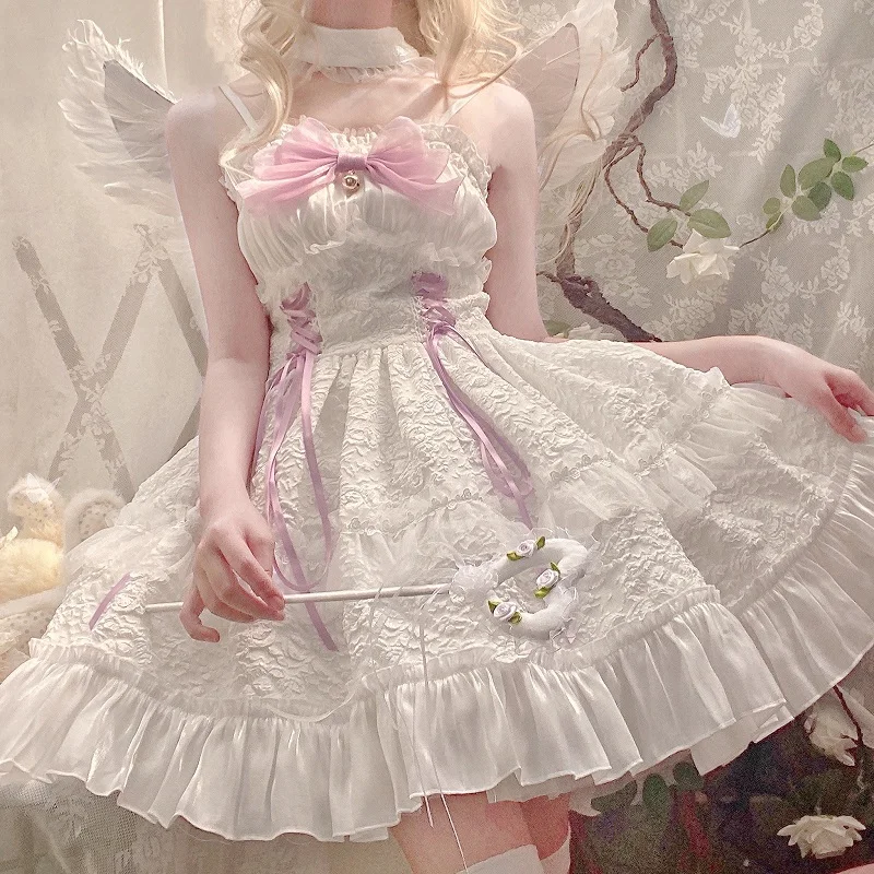 Victorian Vintage Gothic Lolita Jsk Dress Women Lace Bow Ruffles Bandage Princess Mini Dresses Girls Harajuku Kawai Y2k Vestidos