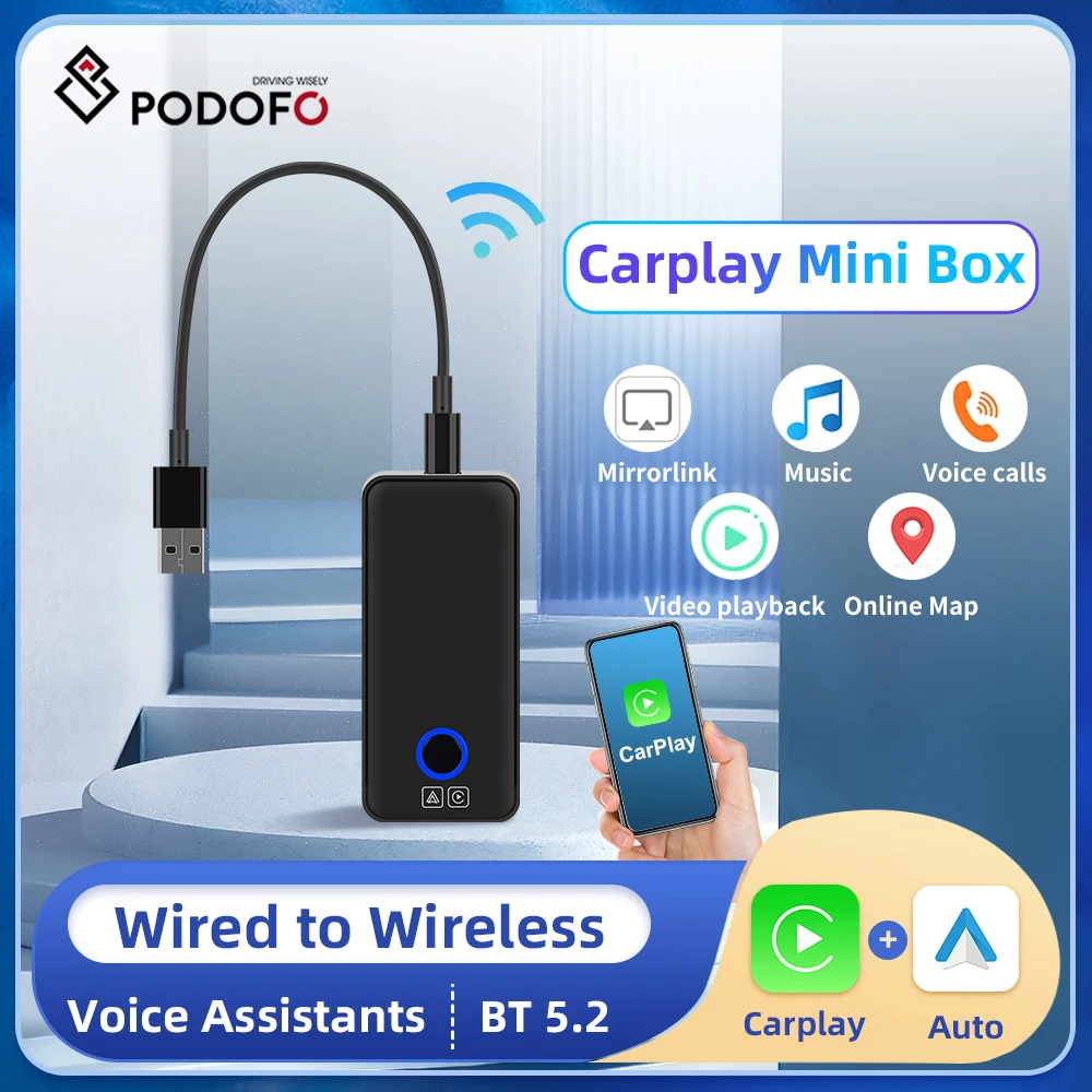 

Podofo Wireless Android Auto Adapter Wireless Apple CarPlay Ai Box USB Dongle For Audi VW Benz Toyota Ford Chevrolet