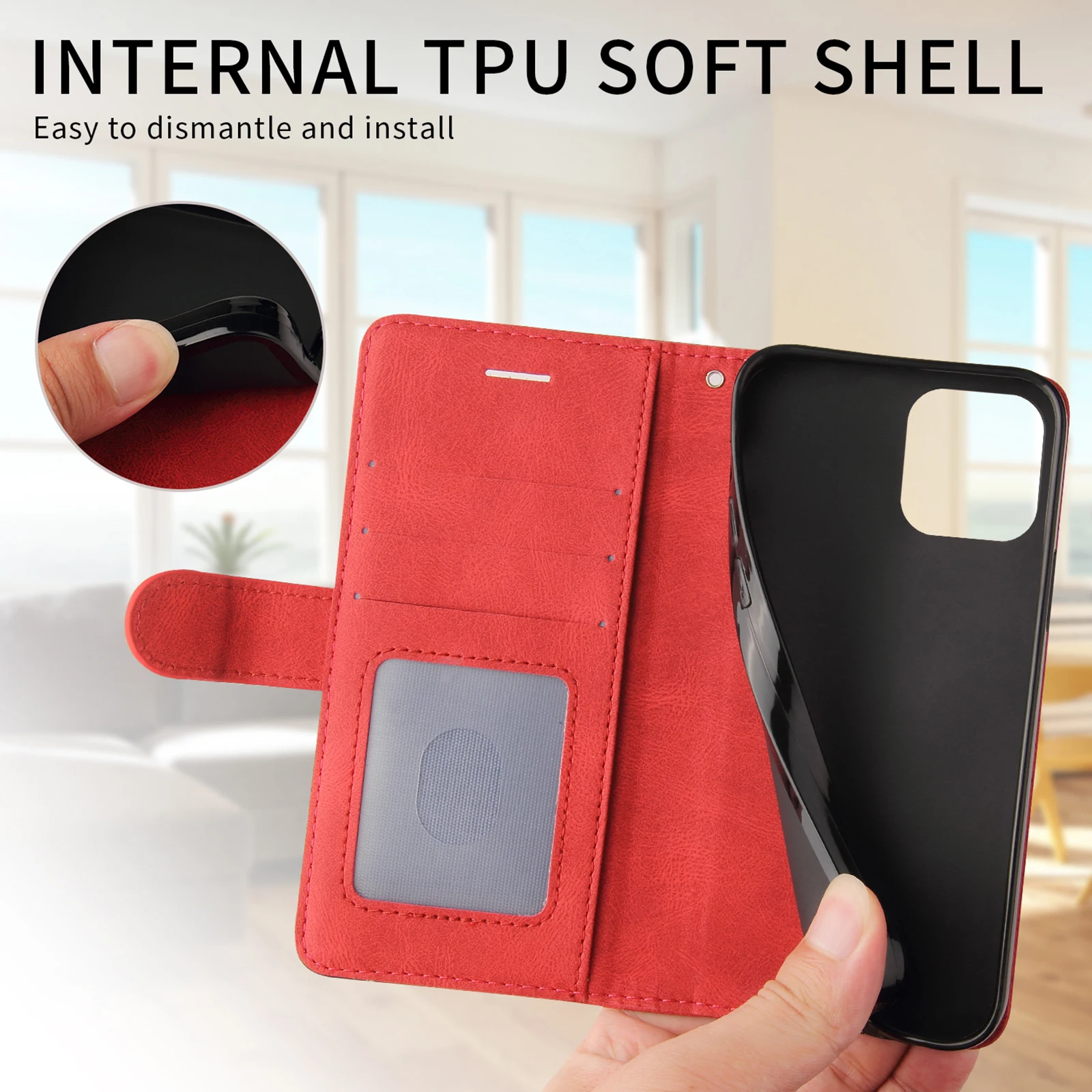 Anti-Theft Leather Brush Wallet Phone Case