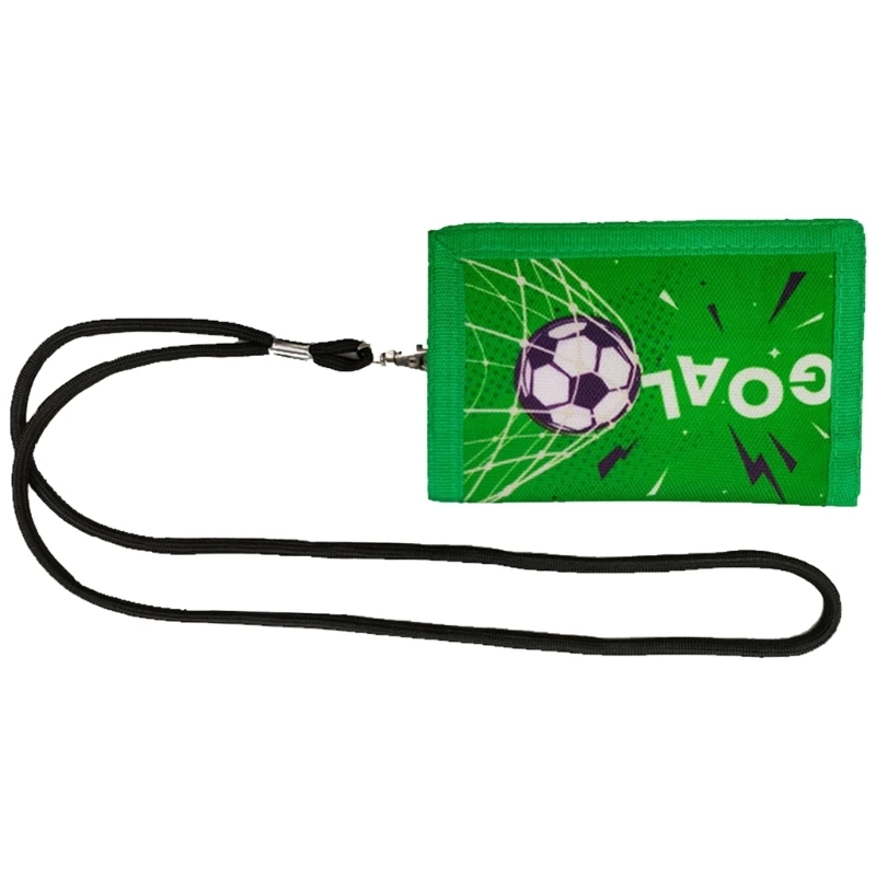 Wallet Kids Small for Boy Trifold Youth with Lanyard Zippered Coin Pocket Card Holders Football Pattern Purse coin purse card wallet coin wallet card holders