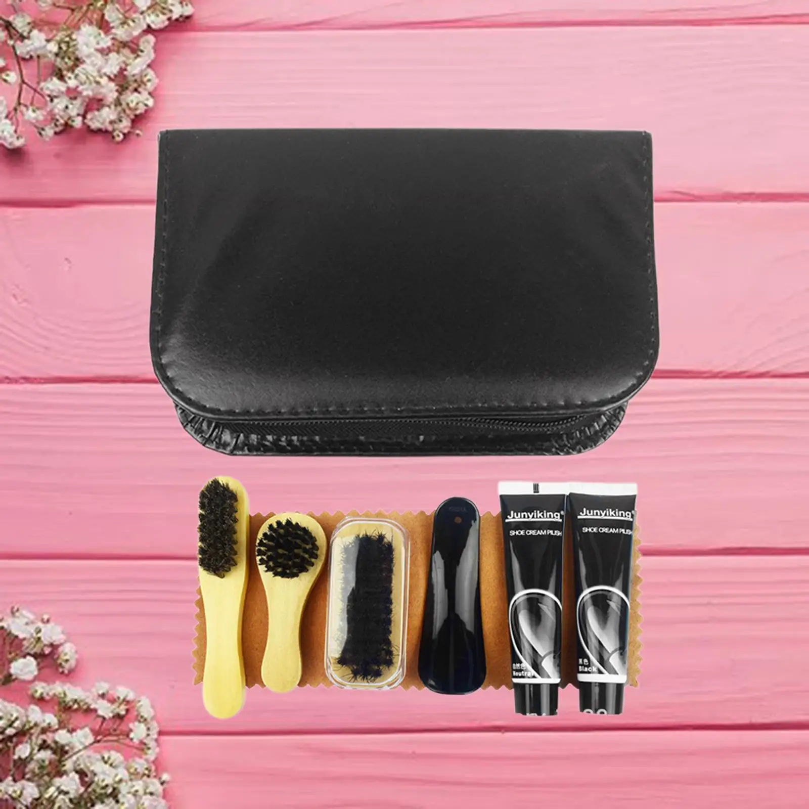 مجموعة العناية بالأحذية للسفر مع حقيبة أحذية جلدية...