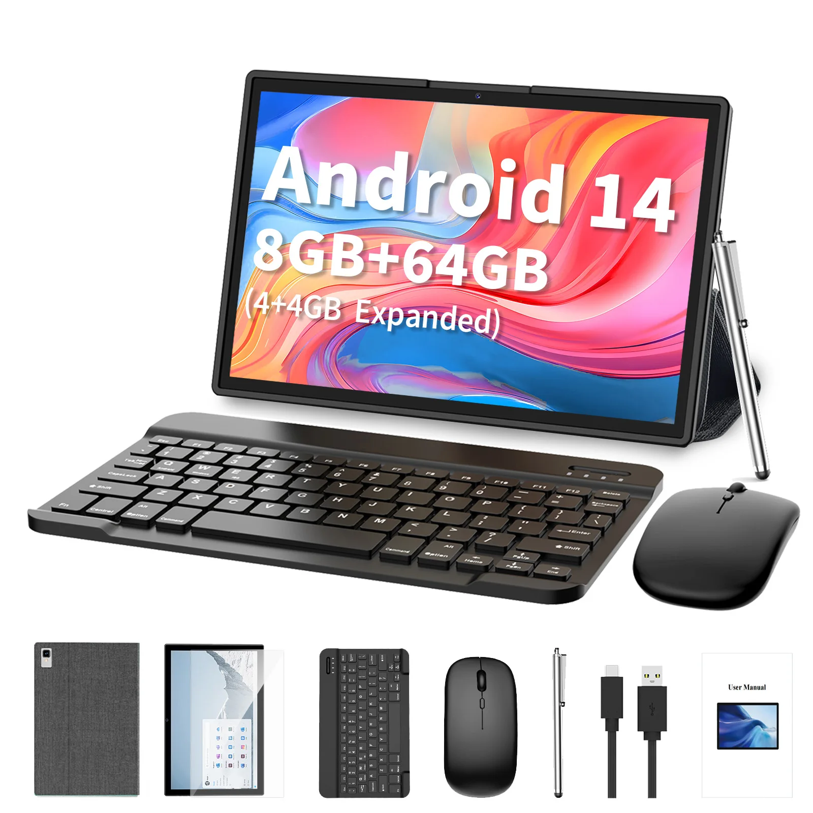 Relndoo 10.1 インチタブレット Android 14、8GB (4+4 拡張) RAM