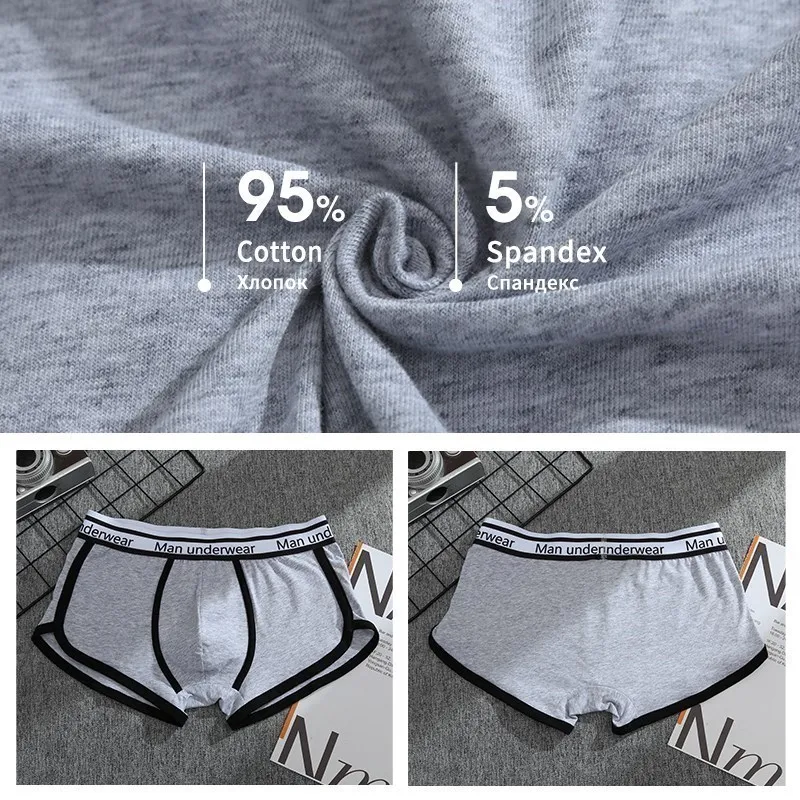 1/4pcs Men Underwear Boxers Cotton Panties Breathable Solid Boxershorts Male Mid Waist Underpants Trend Man Shorts Homme Shorts 5
