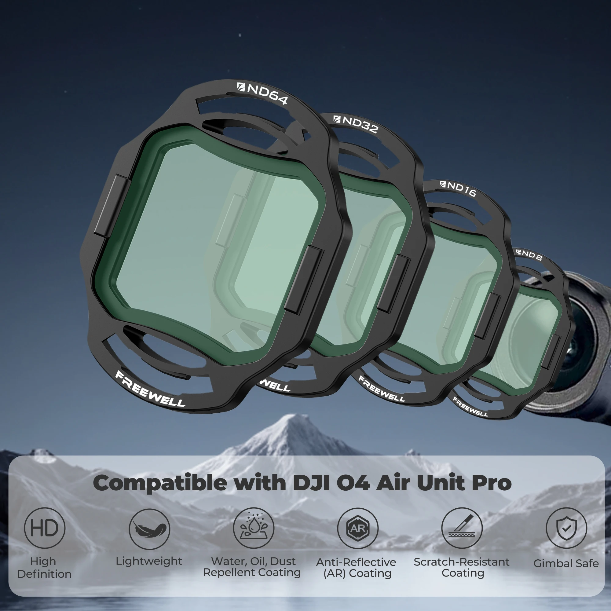 ND Filters Kit 4 Pack ND8 ND16 ND32 ND64 Drone Filter for DJI O4 Air Unit Pro Dr