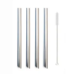 Metal Drinking Straw Set, Reusable Stainless Steel, Wide 12mm for Milkshakes & Bubble Tea, Includes Brush (5-Piece) (5Pcs Silver)