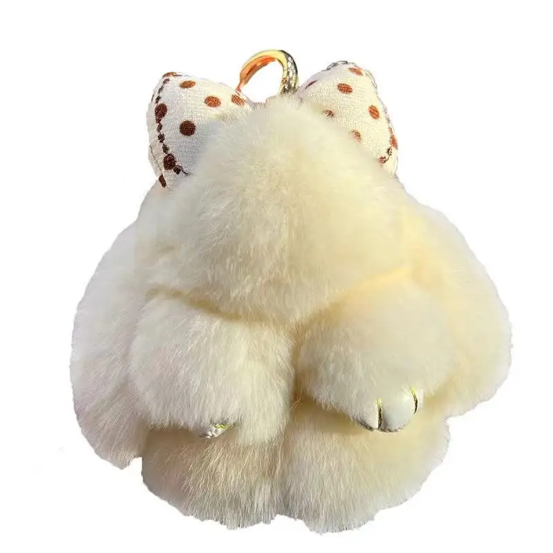 Милий брелок-кролик із бантом-метеликом, плюшевий брелок із натурального хутра ласки та кролика, прикраса для сумки, тримач д...