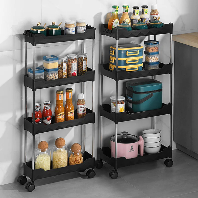 

Plastic Storage Floor Snacks Small Cart Storage Rack Kitchen Storage Movable Wheeled Bedroom Toilet 3/4/5 Layers Storage Shelf