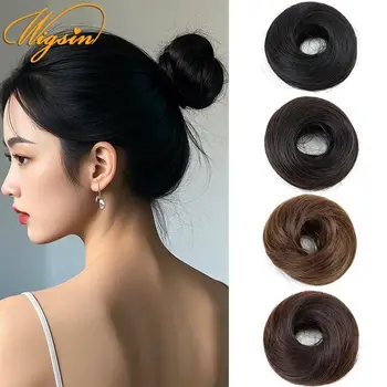WIGSIN Synthetic Straight Donut Chignon Hairpieces Ombre Elastic Updo Chignon Fluffy Messy Scrunchies Hair Bun for Women