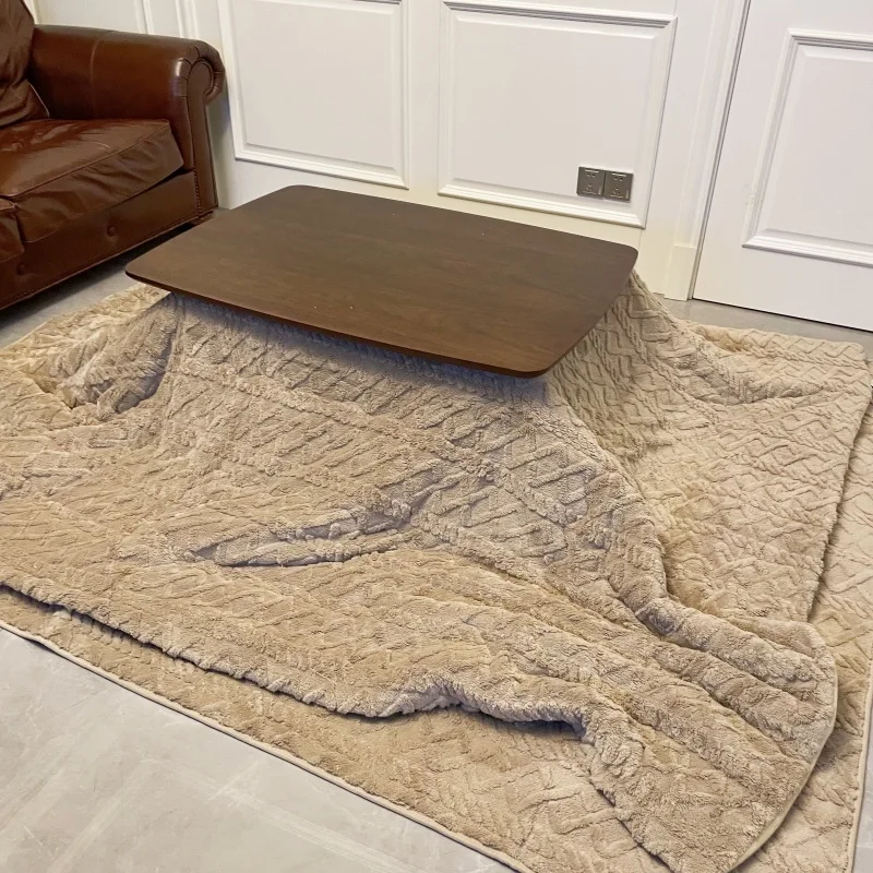 Japanese Kotatsu Full Set Rectangle 105cm Wood Table Comforter Carpet Electric Heater 220V Foot Warmer Heated Mid Century Design