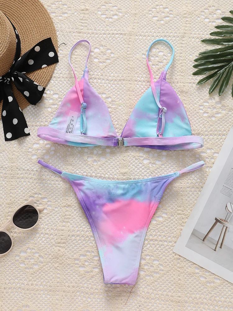 Summer Tie Dye Two Piece Bikini Spaghetti Straps Women Swimwear Sexy Swimwear High Quality Bathing Suit Beach Micro Bikinis