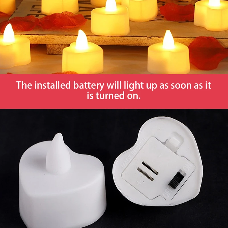 가정용 불꽃 없는 LED 촛불, 크리스마스 파티 웨딩 장식, 하트 모양 전자 배터리 전원, Tealight 촛불, 1 개, 2 개, 4 개