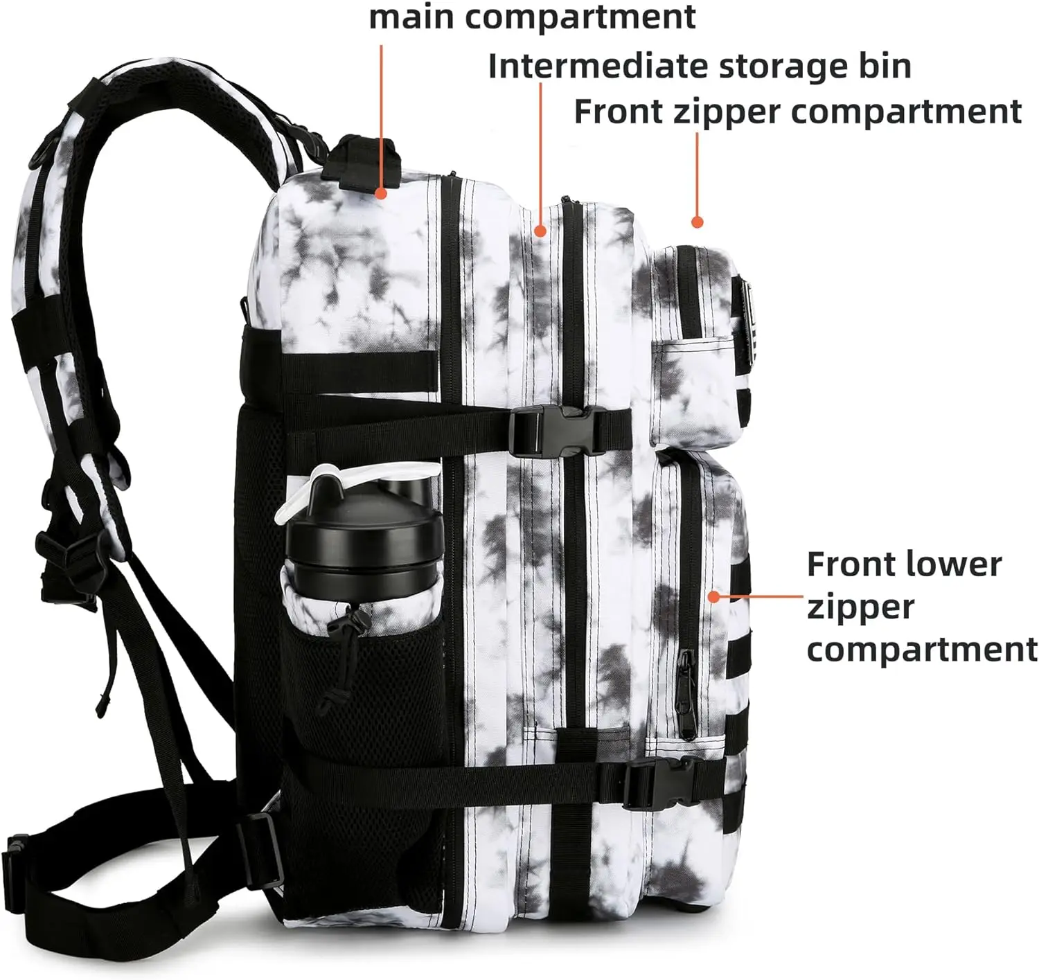 45L Tactical Backpack 3P Bag with Water Bottle Pocket Outdoor Hiking Pack Waterproof Climbing Rucksack Camping Trekking Mochila