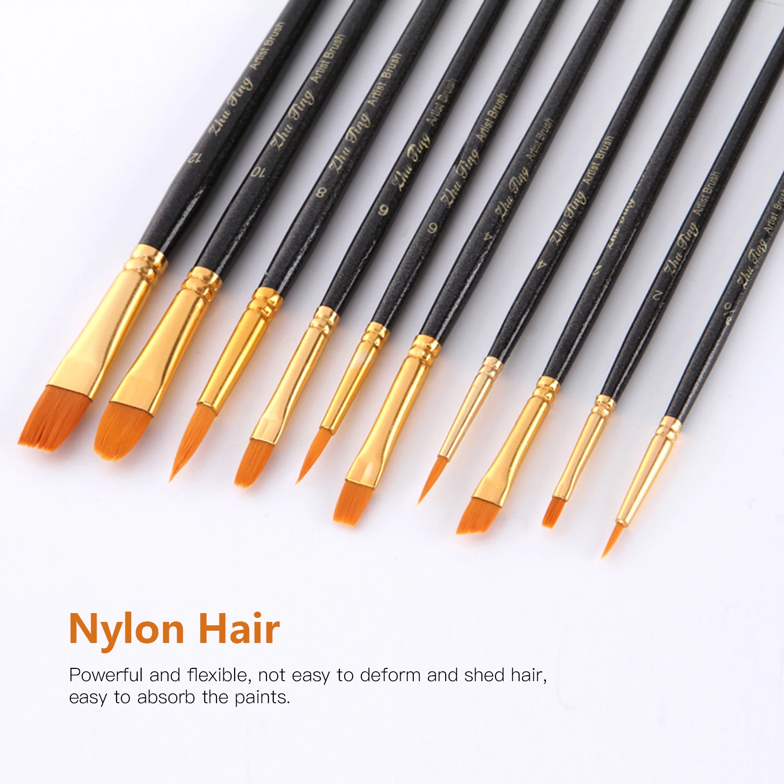 10pcs 아티스트 페인트 브러쉬 나일론 헤어 나무 손잡이 전문 페인트 브러쉬 어린이를위한 선물 성인용 네일 페이스 바디 아크릴