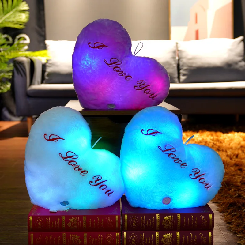 Toys for Children Plush Light Heart Toy Soft Present Birthday Gift Light LED Stuffed Animals Plush Toy Colorful Glowing 36*30