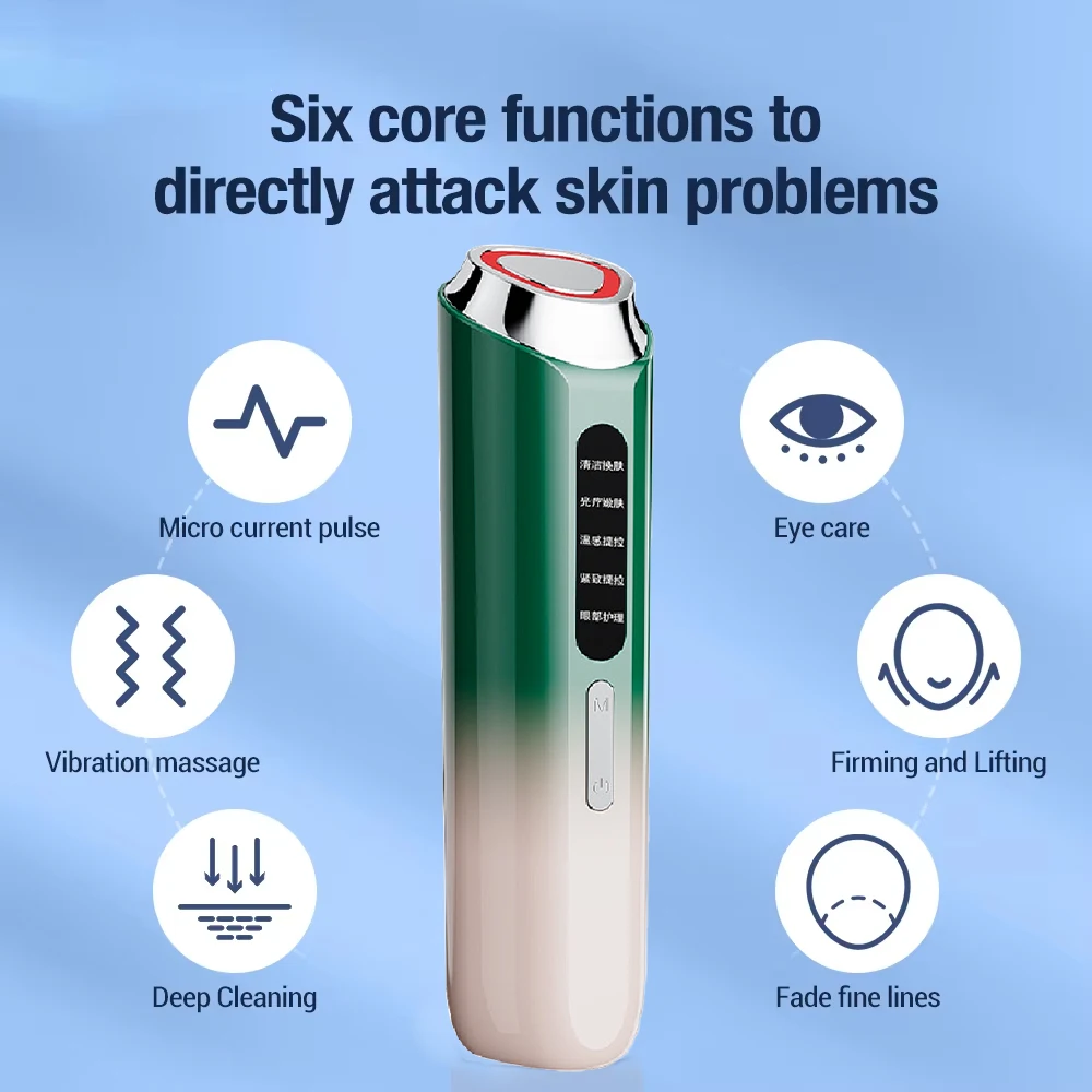 5-In-1 Smart Skin Detection Facial Massager Red Blue Light Heat Vibration Therapy Wand Anti Aging Firming Device For Face Neck 2