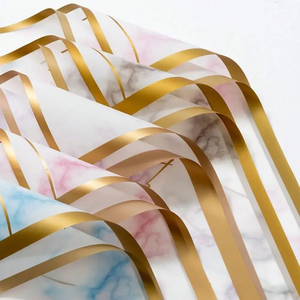 20 Stück Marmor-Blumen-Goldrand, halbtransparentes Geschenkpapier für Hochzeit, Floristenstrauß, Geschenkverpackung, Dekoration