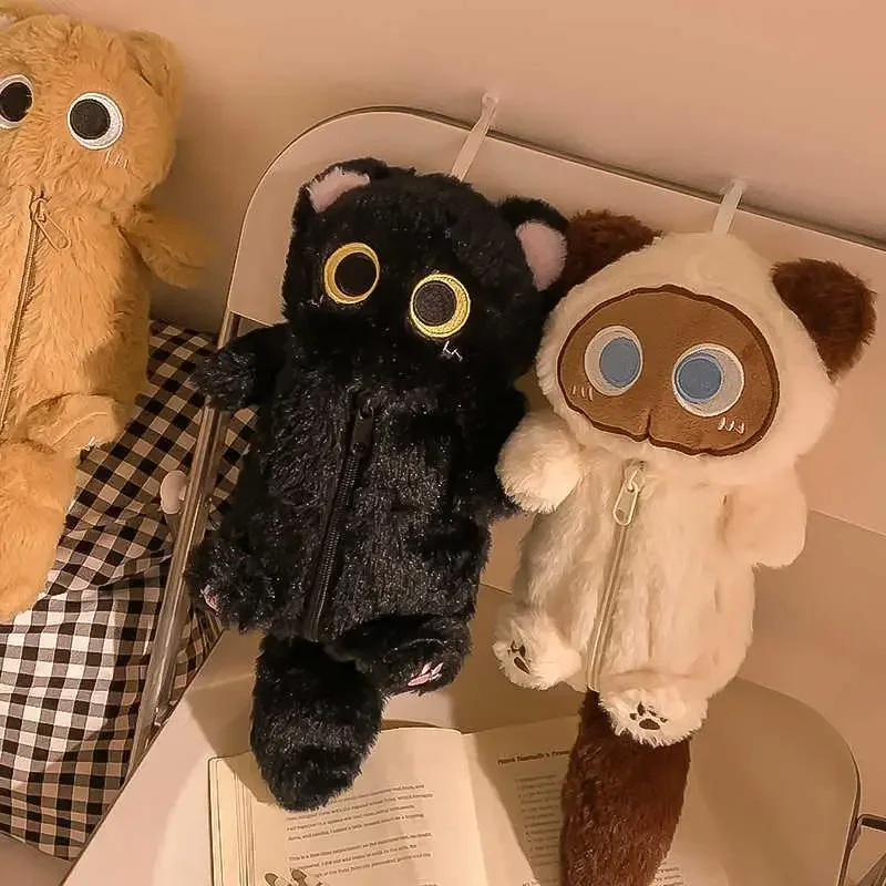 Cartoon Plush Big-Eyed Cat Pencil Case Super Soft Fun Doll Large Capacity Pencil Bags Multi-Functional Stationery Storage Bag 5