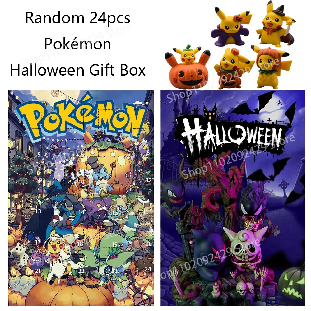 

24pcs Pokemon 2022 Halloween Gift Calendar Box Anime Figure Pikachu All Hallows' Day Collection Model Children Toy Holiday Gifts
