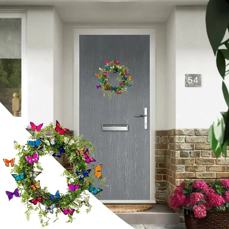 

1 шт. венок с бабочками, широкий пластмассовый + ротанговый прочный дизайнерский весенний венок с бабочками
