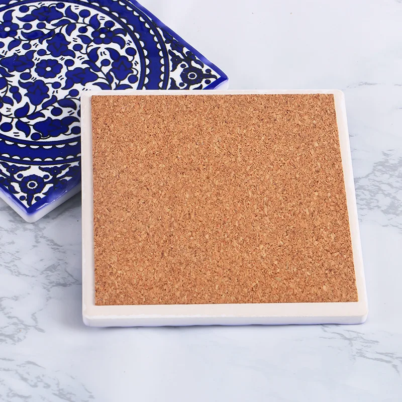 

1Set Cork Ceramic Coaster Coffee Drinks Table Mat Mandala pattern Non-slip Placemat Holder Heat Insulation Pad Kitchen Tableware